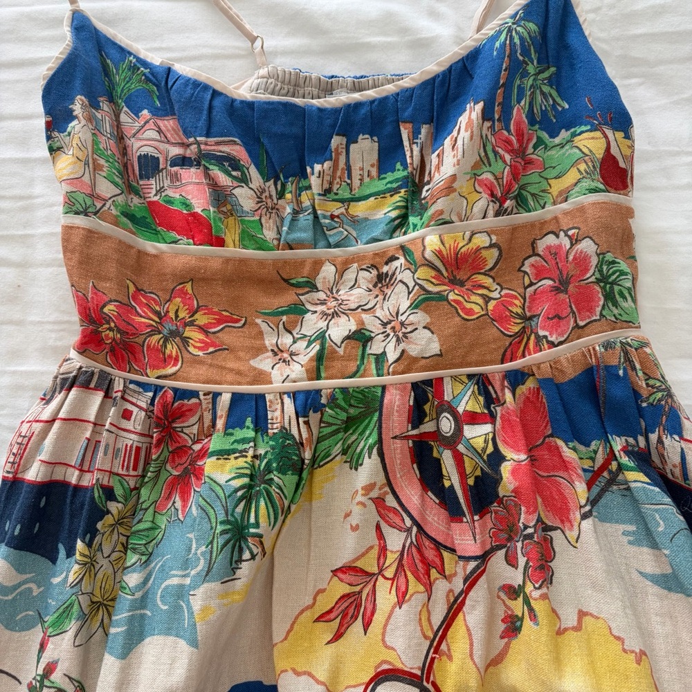 Christian Lacroix Multicolor Floral & Map-Print Midi Dress on Beige - Picture 4 of 14